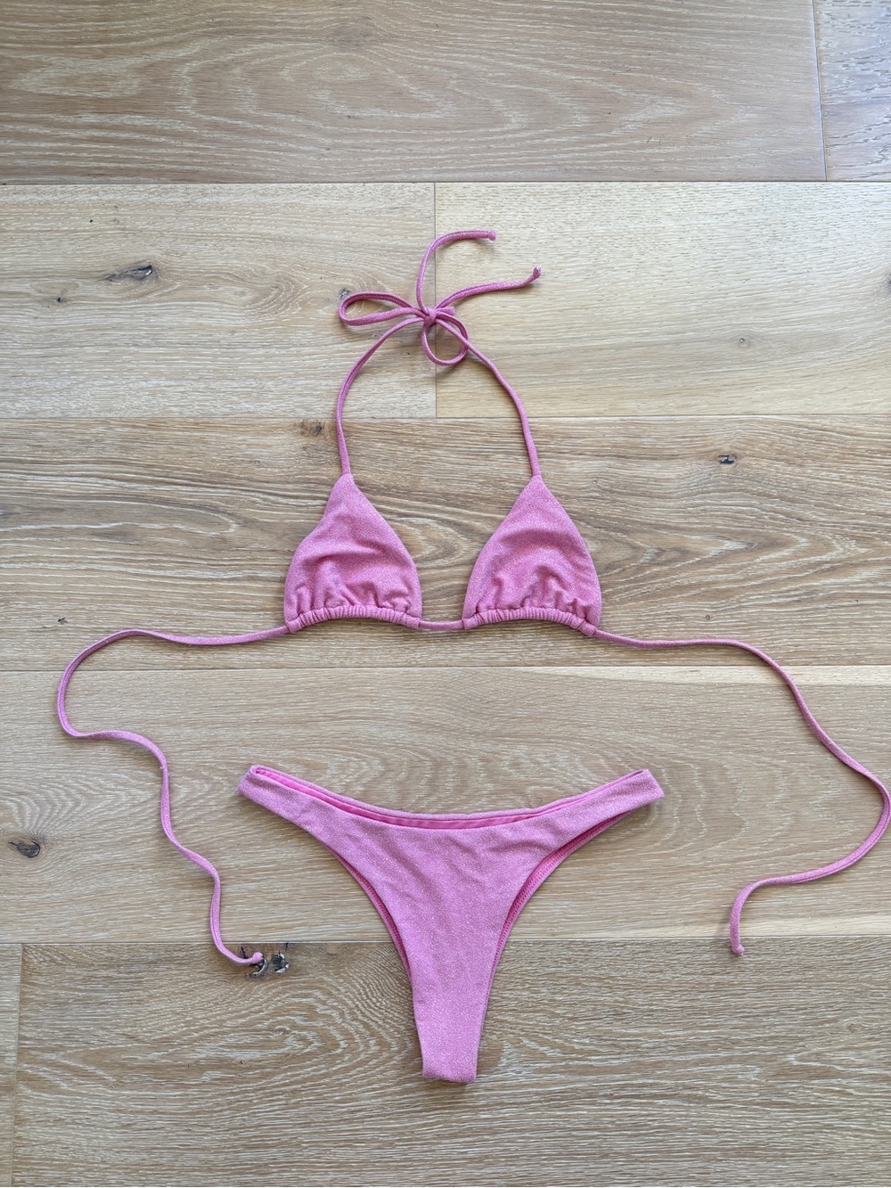 Pink Glitter Sparkle Pink Two-Piece Triangle Bikini Set